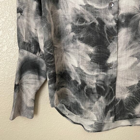 Theory Top Womens Small White Black 100% Silk Floral Quiet Luxury Artsy Preppy - Picture 5 of 11